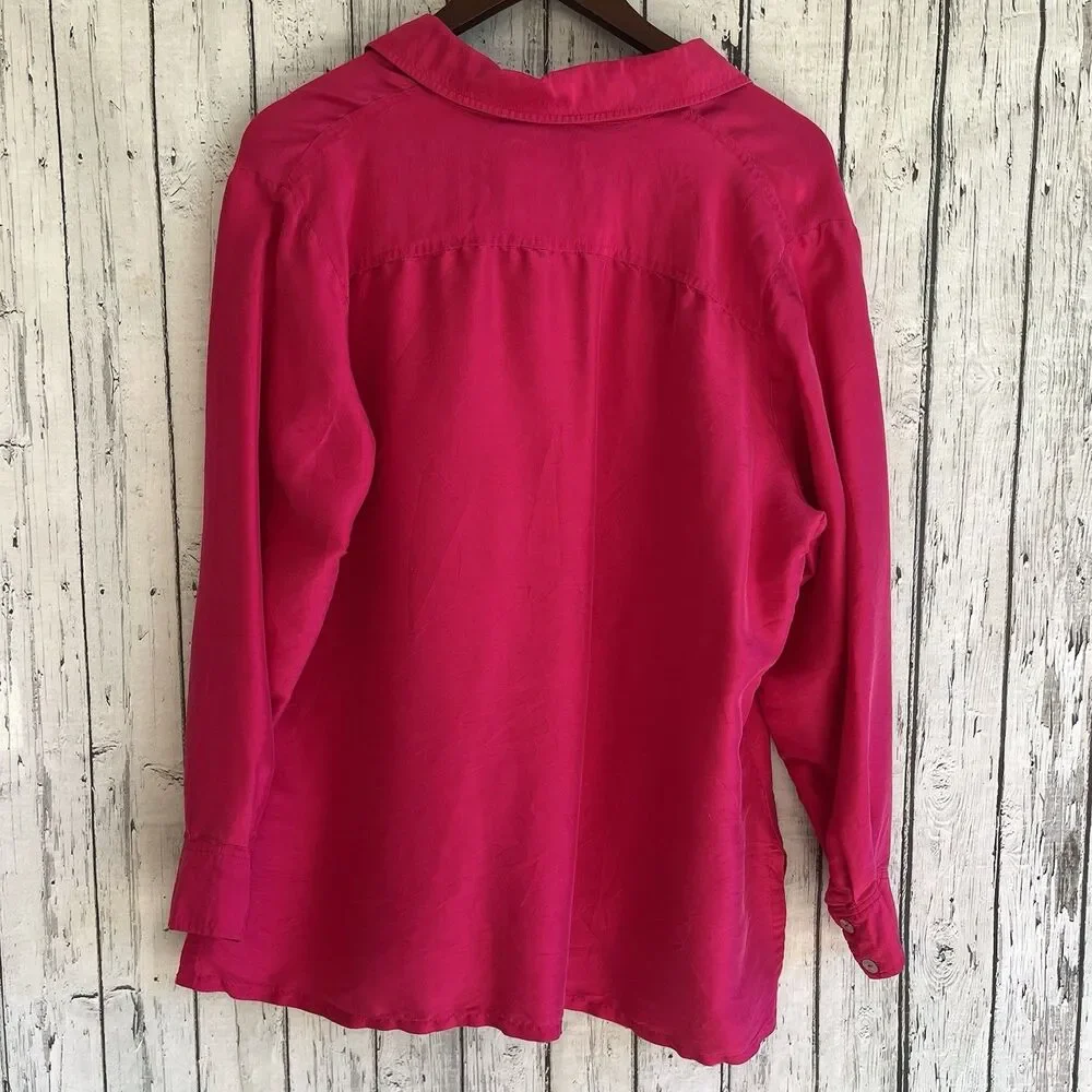 Worthington Womens Hot Pink Button Down Silk Top Size 1X Office Career Colorful